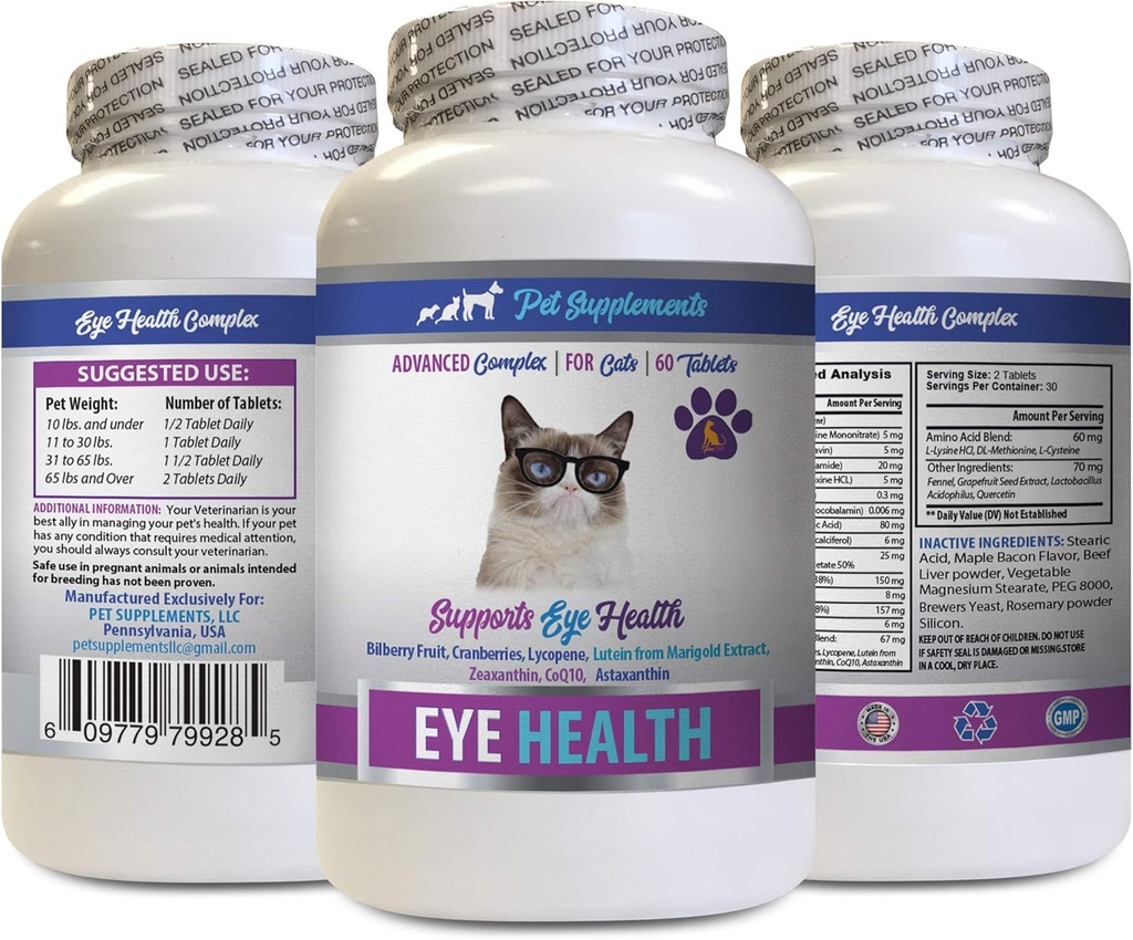 Katze Augen Vitamine - Katzenaugen-Gesundheit Komplex - Erweiterte Formel für Augenhöhe - Immune Boost - Katze astaxanthin - 1 Flasche (60 Tabletten)