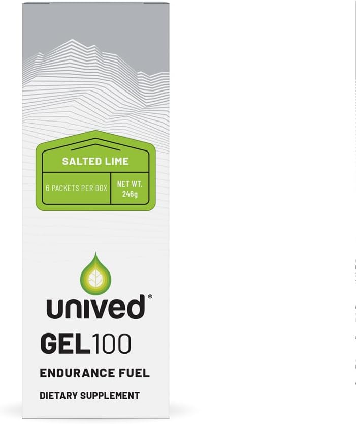 Unived Gel 100 - Vegan Energy Gel für Ausdauersportler Läufer & Radfahrer - 100kcal - Gesalzene Lime - Pack von 6