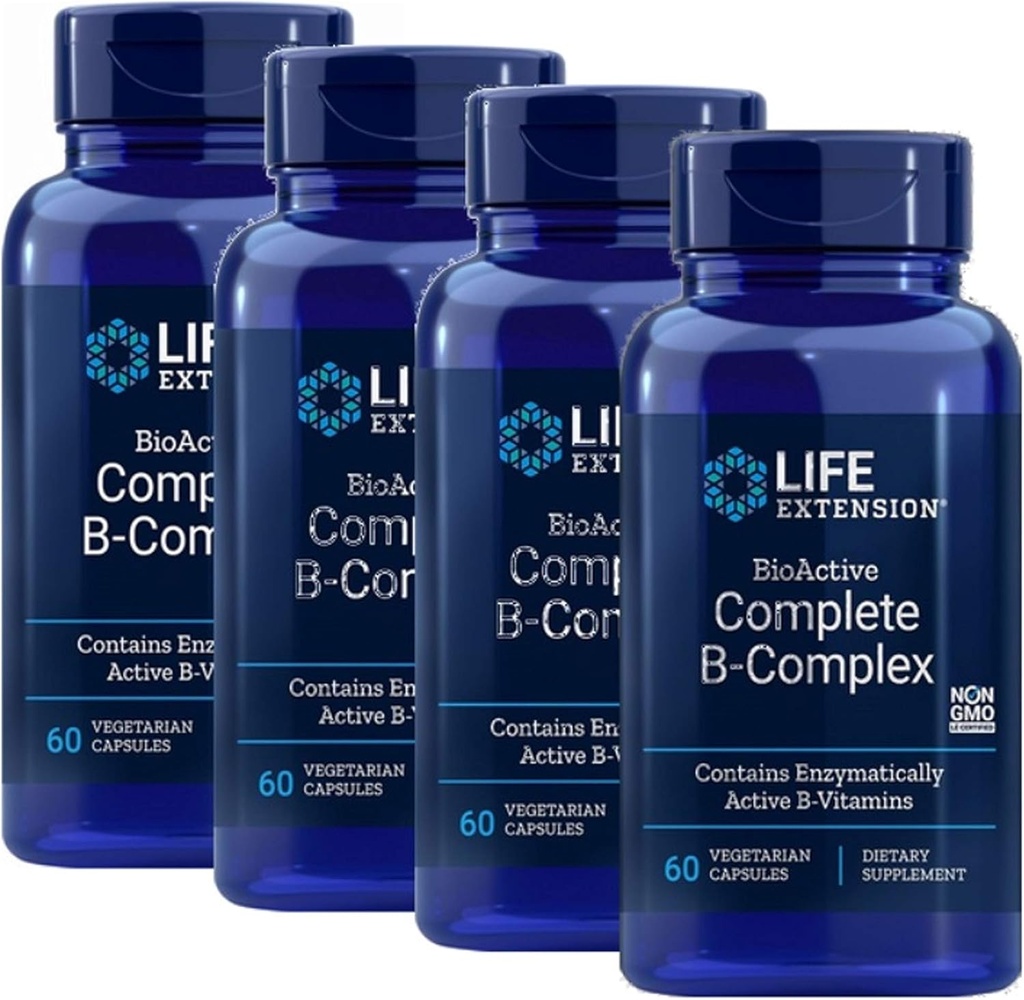Life Extension BioActive Complete B Complex Die vollständigste B Complex Formel 60 Vegetarische Kapseln 4-Pak