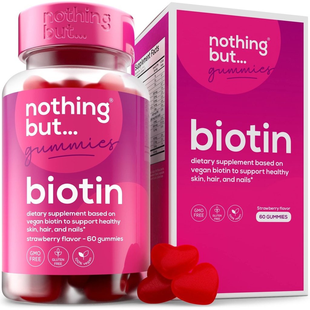 Biotin Gummis für Haarwachstum 5100 mcg - Haar, Haut und Nägel Vitamine für Männer & Frauen - mit Folsäure, Vitamine A, C, E & D und extra Stärke für schnelleres Haar- und Nagelwachstum, 60 Gummie