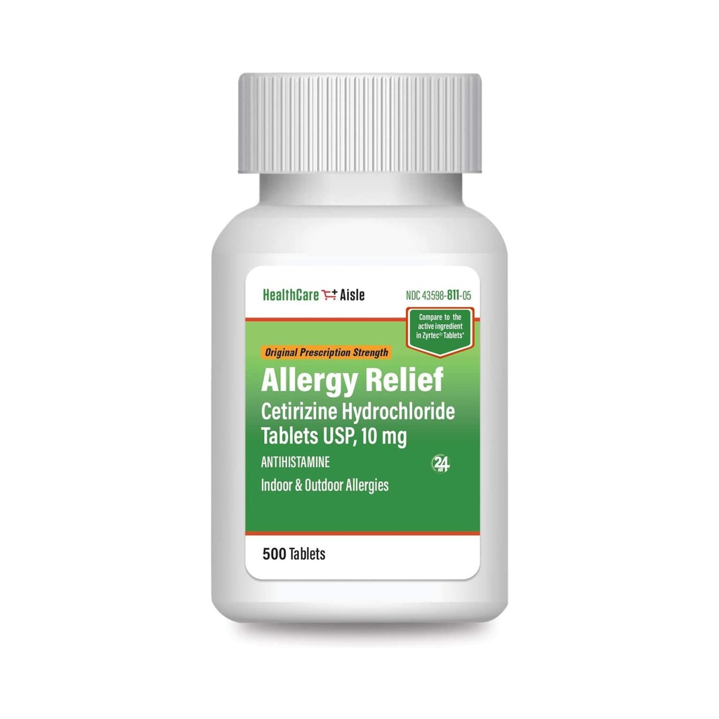 HealthCareAisle Allergy Relief - Cetirizine Hydrochlorid Tablets USP, 10 mg - 500 Tabletten - Original Prescription Strength Allergy Medication, 24-Stunden-Relief