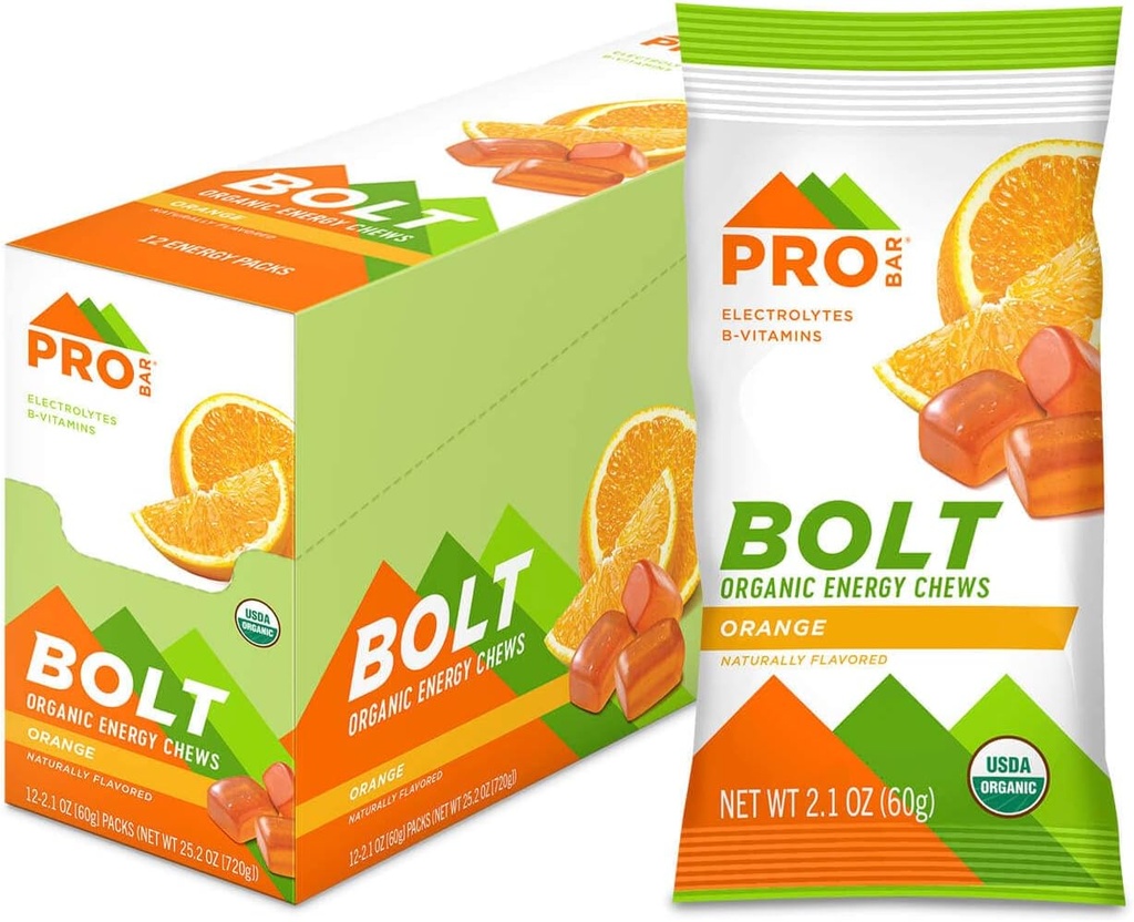 PROBAR - BOLT Organic Energy Chews, Orange, Non-GMO, Glutenfrei, USDA Certified Organic, Healthy, Natural Energy, Fast Fuel Gummies mit Vitaminen B & C (12 Count)