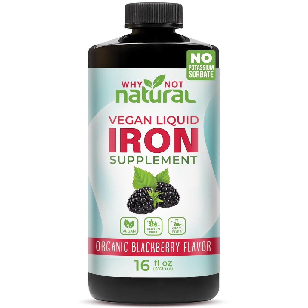 Warum nicht natürliche flüssige Eisen Ergänzung für Frauen, Männer und Kinder, Vegan Formulierung für Anämie, Zuckerfrei, Vegan, Non-GMO, Bio BlackBerry Flavor 16 Fl Oz