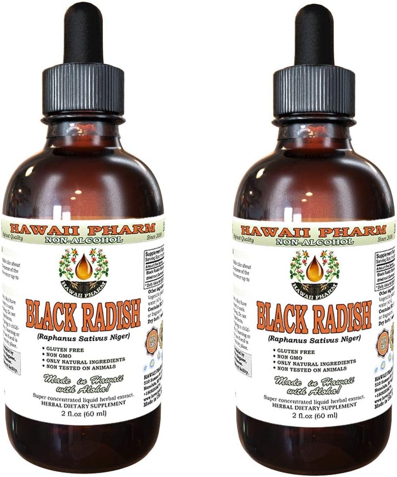 Hawaii Pharm Black Radish Alcohol-Free Liquid Extract, Black Radish (Raphanus Sativus Niger) Getrocknete Wurzel Glycerit natürliche Kräuterergänzung 2x2 oz