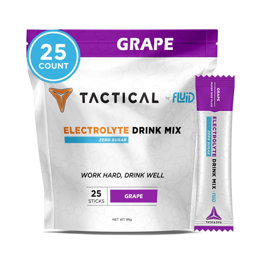 Fluid Tactical - Zéro Sucre, Poudre d'électrolyte Keto, Packs d'hydratation, Fabriqué aux États-Unis (Grape, 25 Compte)