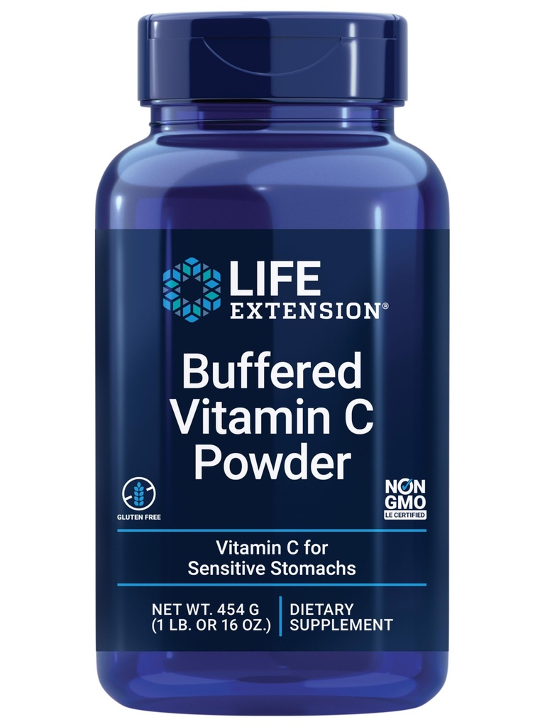 Lebensverlängerung Gepuffertes Vitamin C-Pulver, Gepufferte Mineralien, Calcium, Magnesium, Kalium & Zink, für empfindliche Mägen, Glutenfrei, Non-GMO, Vegetarisch, 454 Gramm, Ungefähr 84 Portionen