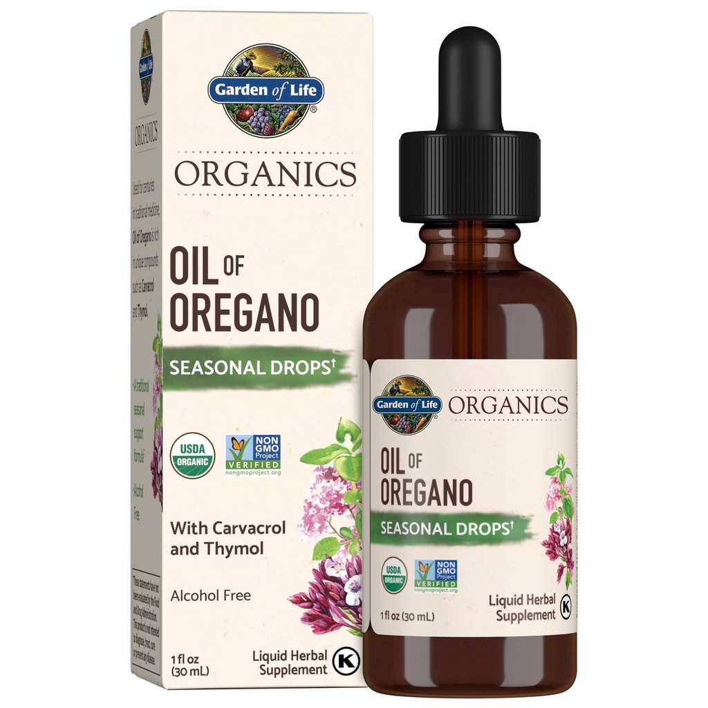 Garten des Lebens Bio-Öl von Oregano Saisonale Tropfen 1fl oz (30 mL) Flüssige, konzentrierte pflanzenbasierte Immununterstützung - Alkoholfrei, Organisch, Non-GMO, Vegan & Gluten Kostenlose Kräuterergänzungen