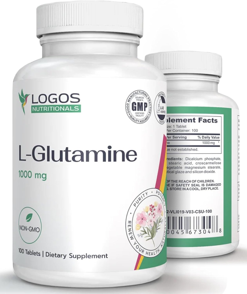 L Glutamin 1000mg | Nahrungsergänzungsmittel für Muskelgewebe | Non-GMO L-Glutamin für Gutgesundheit und Futter | Unflavored Pillen (100 Zähler)