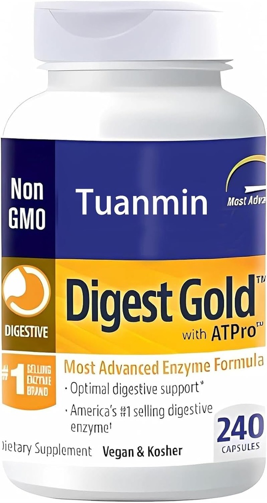 Digest Gold + ATPro Enzyme Supplement - Maximale Stärke Formel für Verdauungsgesundheit - unterstützt Verdauung von großen Mahlzeiten, hilft, Bloating & Gas zu reduzieren, 240 Kapseln