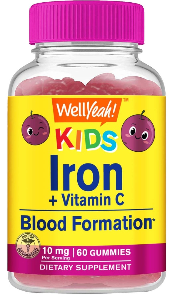 Naja Ja Eisengummis für Kinder mit Vitamin C - Anämie Unterstützung, Rote Blutzellen Bildung, Energie und Immunität Unterstützung Gummy, Eisen Nahrungsergänzungsmittel für Kinder - GMO Free, Natürliche Trauben Geschmack - 60 Zähler