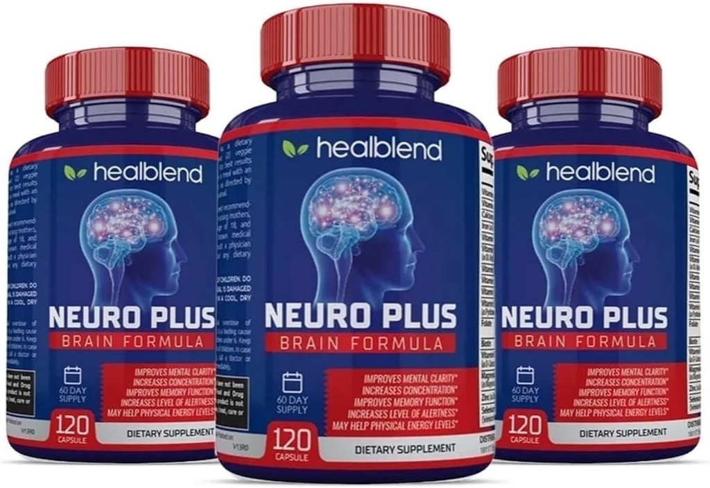 Neuro Plus Brain & Focus Formel - Brain Booster Supplement, unterstützt Psychische Klarheit & Fokus - verbessert Konzentration & Mentale Energie – 120 Kapseln (3 Pack)