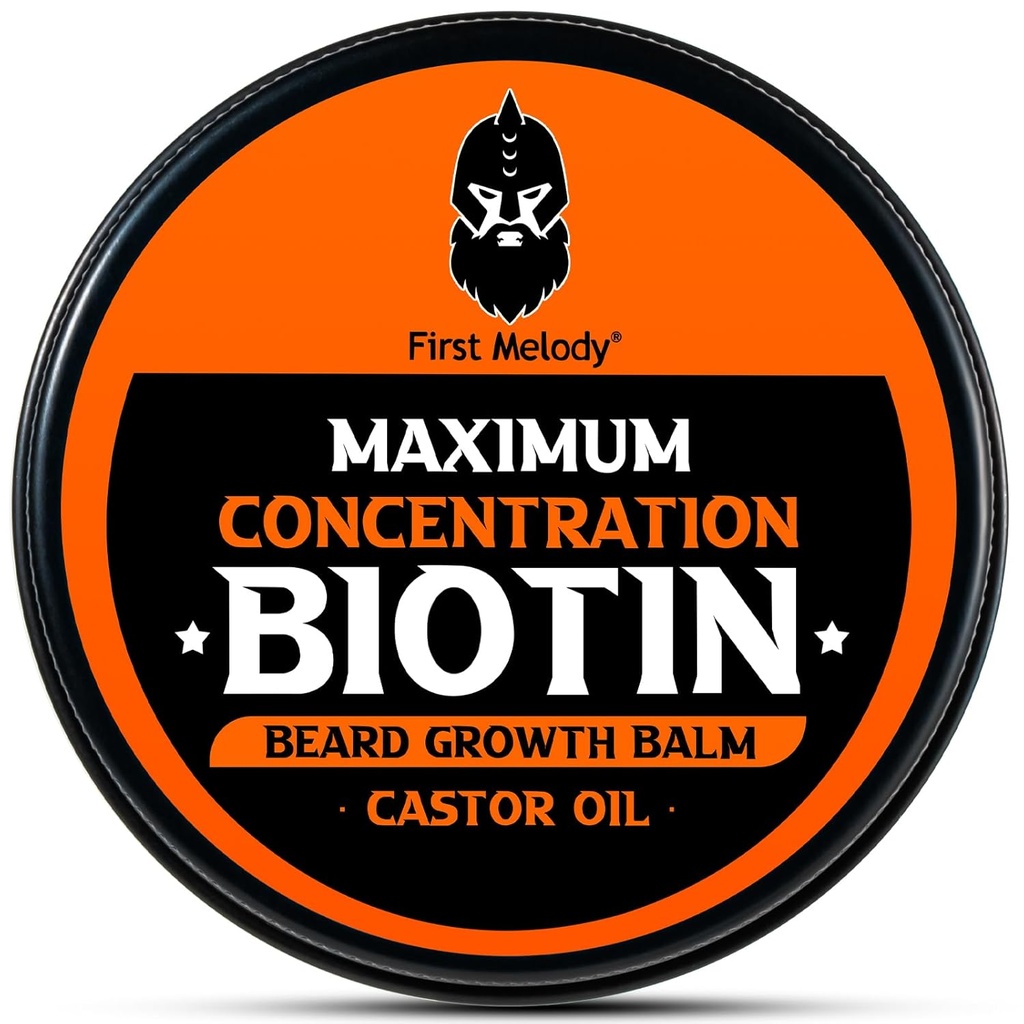Baume à barbe, Biotine de concentration 2X, avec huile de ricin et huile d'argan et de jojoba, favorise la croissance de la barbe, les styles, renforce et adoucit la barbe et les moustaches, 2 once