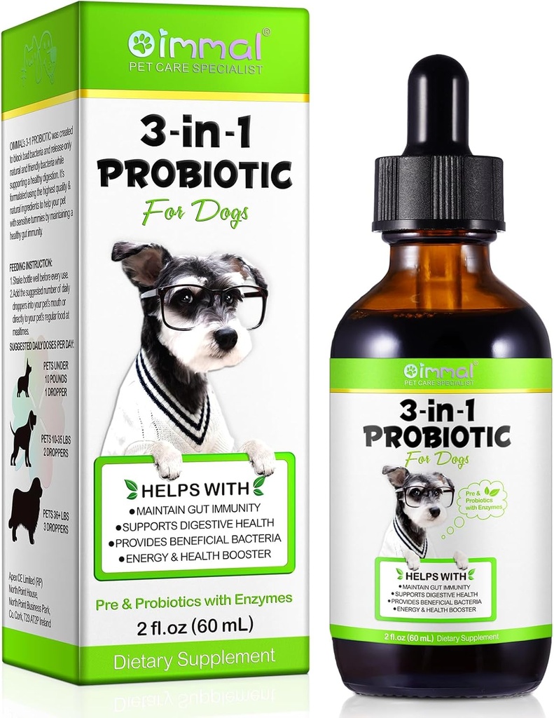 Probiotic for Dogs, Natural 3 in 1 Hund Probiotic Drops hilft, die Durchfall, unterstützt Gut Gesundheit, juckende Haut, Allergien, Immunität, Verdauungsenzym für Hundeergänzung, Bacon Flavor - 60ml / 2 fl.oz