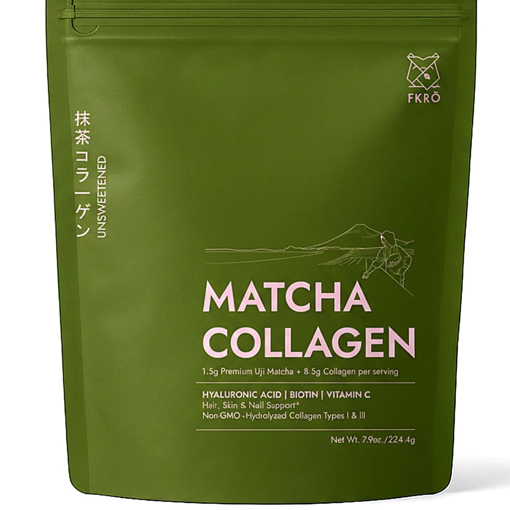 FKRO Matcha Collagen Powder w Biotin, Hyaluronsäure & Vitamin C - Gesundes Haar, Haut und Nägel - Natürliche Art I & III hydrolysiertes Kollagenpulver, Unsweetened Matcha Latte - 22 Servierungen, 7.9oz