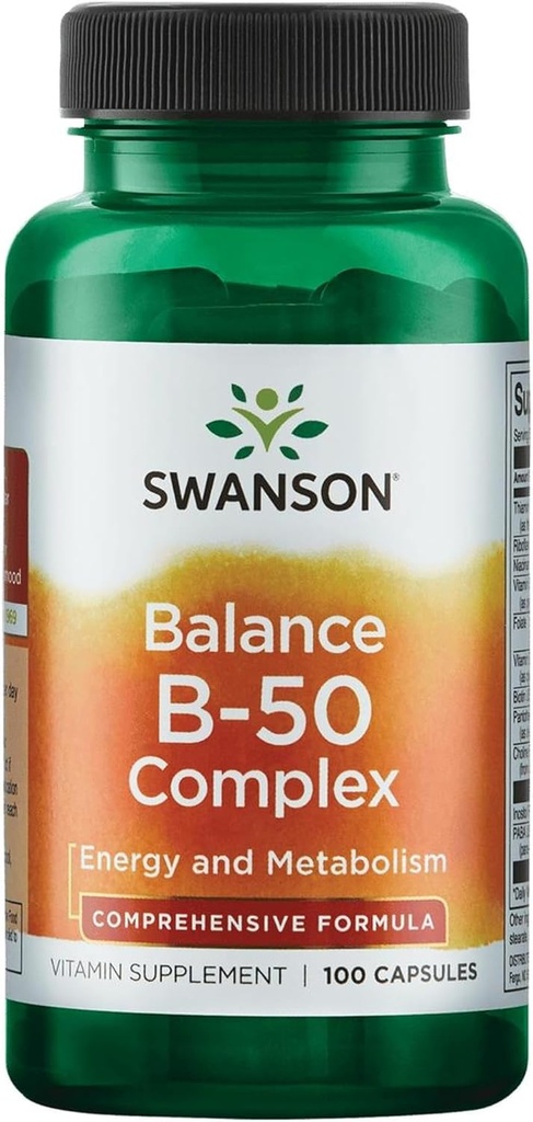 Swanson B-50 Complex - Vitamin-Ergänzung Förderung von Energie und Stoffwechsel - Kann Herzgesundheit, Gedächtnis und Unterstützung unterstützen - (100 Kapseln)