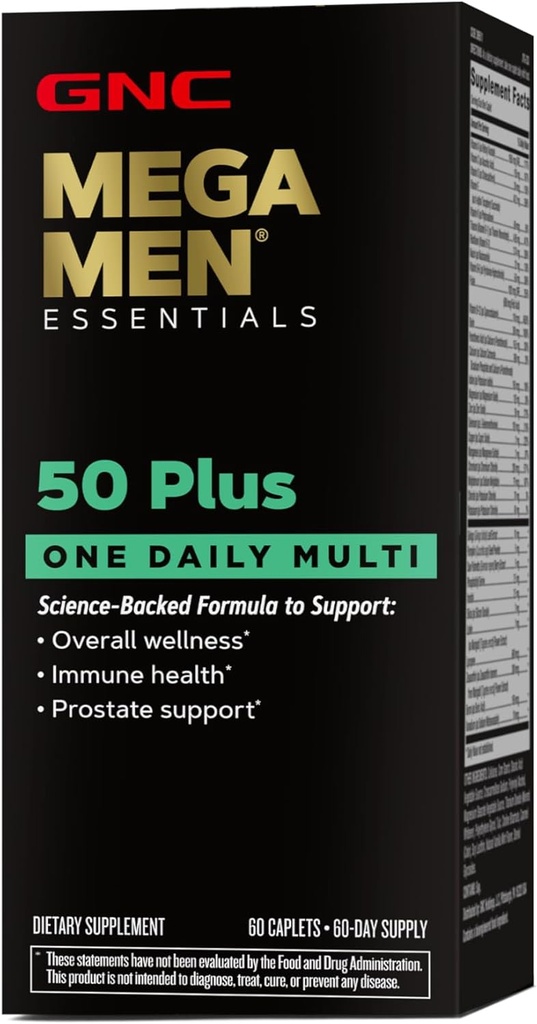 GNC Mega Men One Daily 50 Plus Multivitamine, formule scientifique pour le bien-être global, le soutien prostatique et circulatoire et la santé immunitaire, 60 comtes