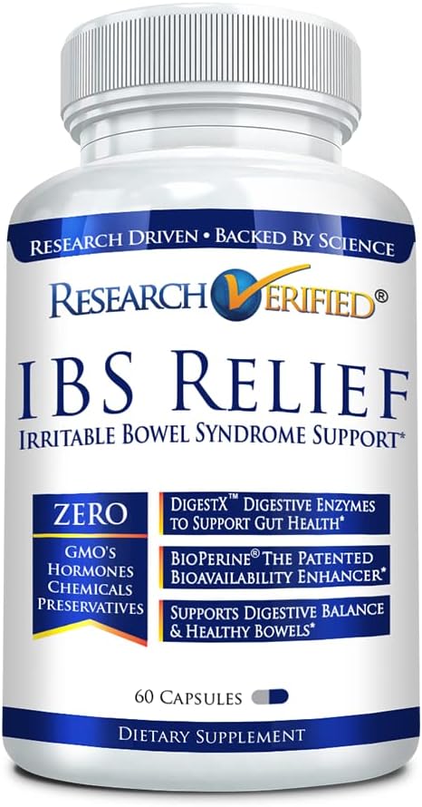 Forschung Verifiziertes IBS Relief - Natürliche Verdauungsenzyme, BioPerine - 60 Kapseln - Packung von 1
