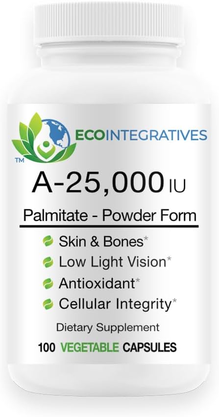 A-25.000 IU Palmitate Powder Form (100 Kapseln) Non-GMO, unterstützt Low Light Vision, Immununterstützung, Cellular Integrity of Skin & Bones, Antioxidant (Standard)
