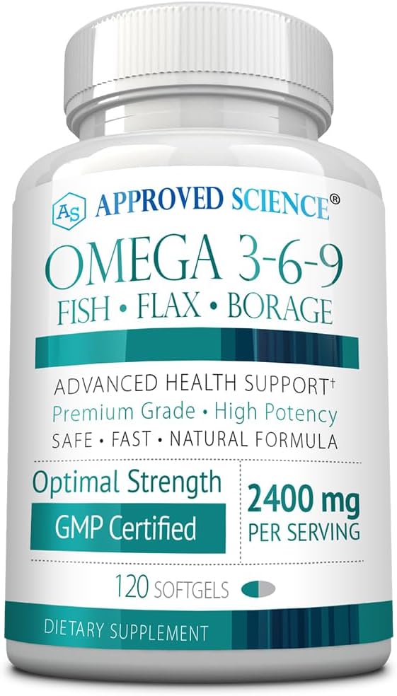 Genehmigte Wissenschaft Omega 3-6-9-2400mg Tägliche Mischung aus Fisch, Flaxseed und Borage Ölen mit Vitamin E - Wellness-Unterstützung - Non-GMO, Mercury-Free - 120 Softgels - 2 Monate Versorgung