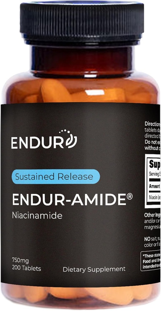 ENDUR-Amide, Soutien au vieillissement en santé et à la santé cellulaire, aide à maintenir la santé de la peau et du corps entier, sans gluten, 750mg (200 comprimés)