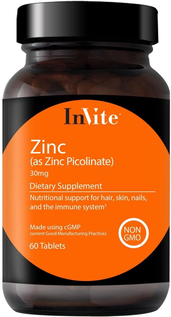 InVite Gesundheit Zink Picolinat - 30 mg als Zink Picolinat - Unterstützt Immun-, Nagel-, Haut- und Haargesundheit - 60 Tabletten (2-Pack)
