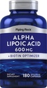 Piping Rock Alpha acide lipoïque 600mg.180 Capsules.Plus Biotin Optimizer.
