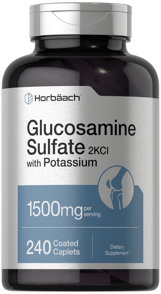 Horbäach Glucosaminsulfat 1500mg | 240 Kapseln | 2KCI mit Kalium | Nicht-GVO und glutenfreie Ergänzung