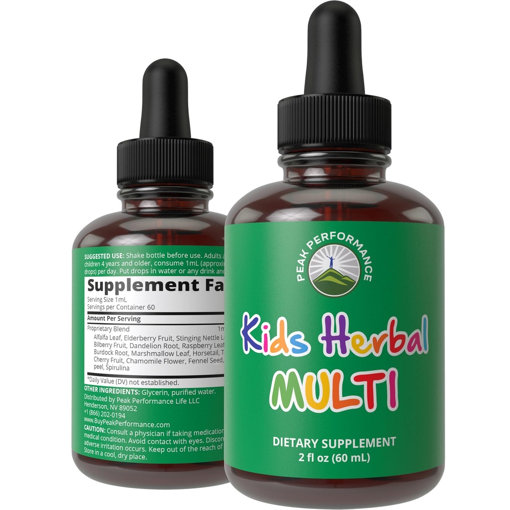 Kinder Vitamine von Kräutern. Liquid Kids Kräuter Multivitamin. Kein Bitter Geschmack. Zuckerfrei 14-in-1 Vegan Ergänzung Tropfen für Kleinkinder, Kinder, Teens. Gemischt in Wasser Sie nicht einmal Geschmack es