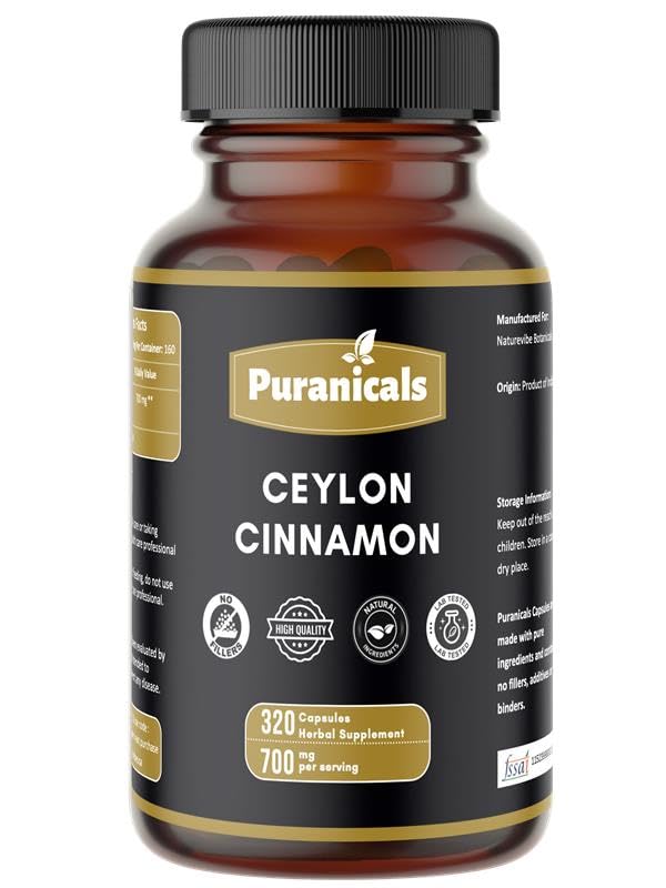 Ceylon Cinnamon Premium 320 Capsules Non GMO and Gluten Free | Herbal Supplement | 700 mg Per Serving | Made with 100% Pure Ceylon Cinnamon Powder