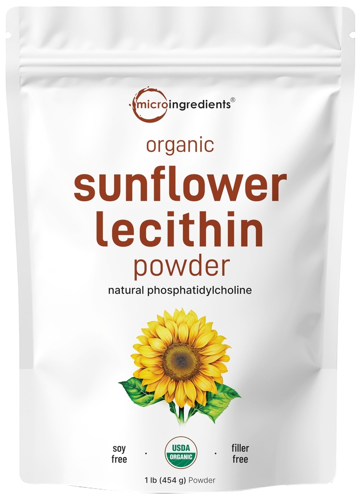 Micro Ingredients Organic Sunflower Lecithin Powder, 1 Pfund, Nachhaltige Landwirtschaft, kalt gepresst, Reich an Phosphatidyl Choline und Protein, Herstellung Liposomale Vitamin C, Lactation Supplement, Non-GMO