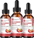 (3 Pack) Magnesium Glycinat Flüssigkeitstropfen, Hohe Absorption Magnesium Flüssigkeit mit Bromelain, Vitamin B6 C D, Magnesium Ergänzung für Kinder und Erwachsene, Nacht & Muskelunterstützung, Erdbeer-Flaschen