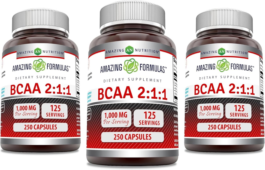 Erstaunliche Formeln BCAA 2:1:1 1000 Mg pro Servieren | Kapseln | Verzweigte Kette Aminosäuren Supplement | Non-GMO | Gluten-Free | Made in USA (3 Pack, 250 Count)