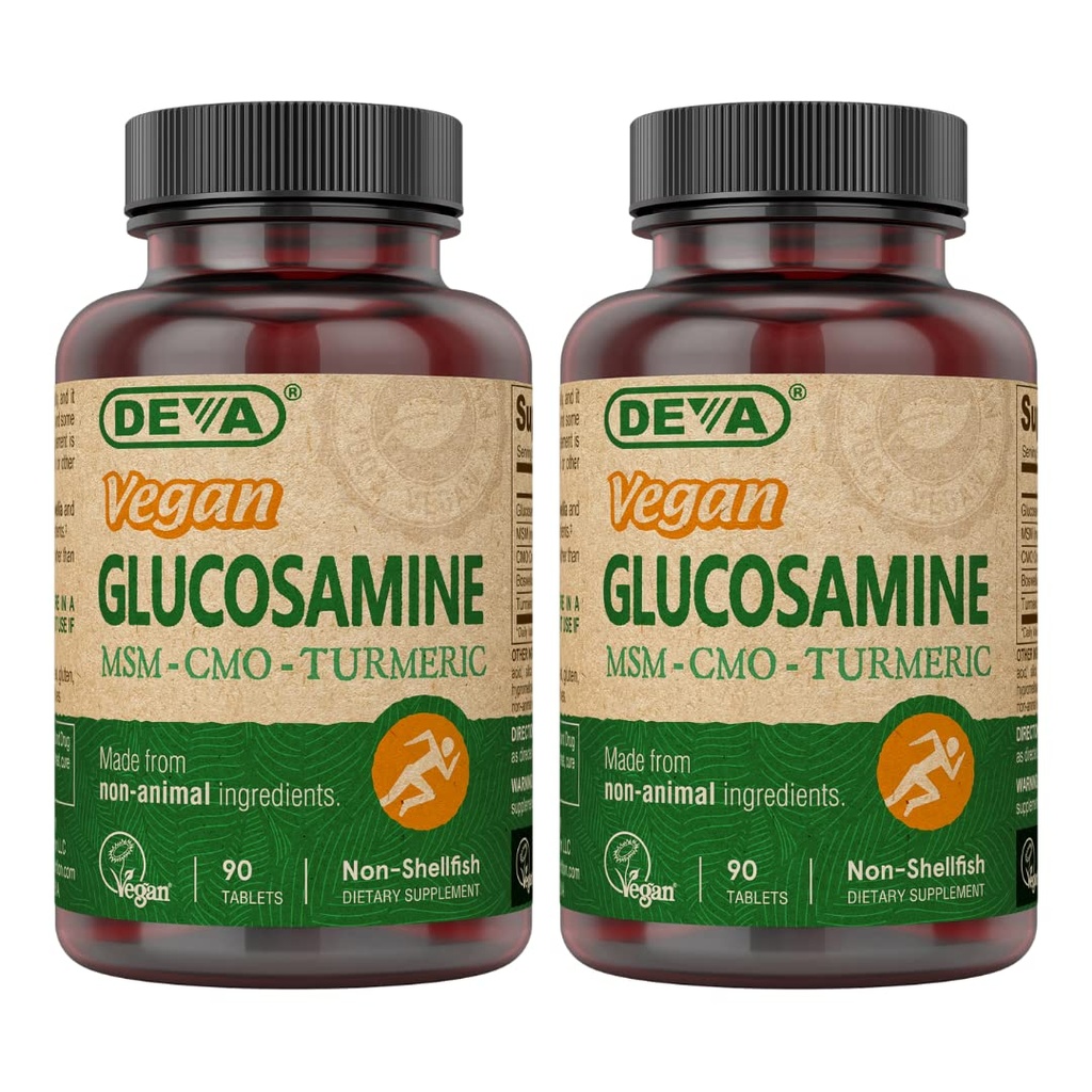 DEVA Vegan Glucosamin-MSM-CMO & Turmeric Supplement - Glutenfreie pflanzliche Nahrungsergänzung - 90 Tabletten (Pack von 2)