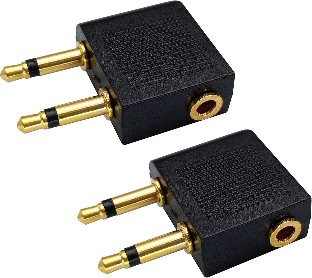 Dual 3.5mm (1/8") Männlich bis 3.5mm weiblich AUX Audio Jack Adapter Converter für die Verwendung Kopfhörer auf Flugzeug Airline Flug (2 Pack)