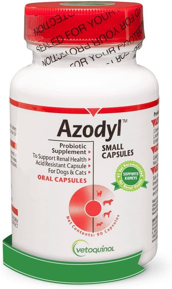 Vetoquinol Azodyl Kidney Health Supplement für Hunde & Katzen, 90ct - Probiotisches Pet Wellbeing - Hilfe Unterstützung Nierenfunktion & Verwalten Nieren-Toxine - Nierenpflege-Ergänzung - Easy-to-Swallow Small Caps