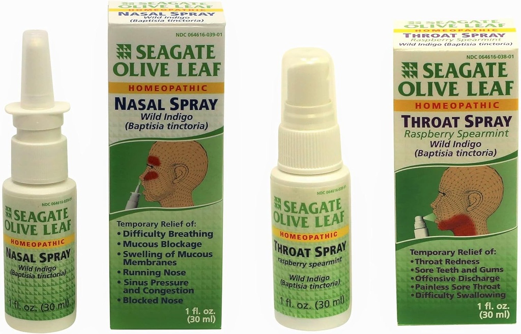 Produits Seagate, olive Leaf Nasal et framboise Sperarmint Throat Spray Combo Pack (2 Pack), Produits