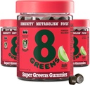 8Greens Supergreens Gummies | Super Greens Powder Superfood Gummy für Stoffwechsel, Immunität & Fokus, Verdauungs-Gesundheitsenzyme, Organisch: Chlorella, Spirulina, Aloe Vera, Apple Flavor, 150 Count