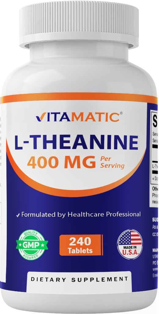 Supplément L-Theanine Vitamatic 400mg par portion - 240 comprimés - Non-OGM, sans gluten