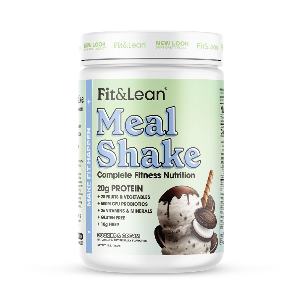 Fit & Lean Meal Shake, Fat Burning Meal Ersatz, Meal Ersatz mit Protein, Fiber, Probiotics und Organic Fruits & Gemüse, Cookies und Creme, 1lb, 10 Portionen pro Container
