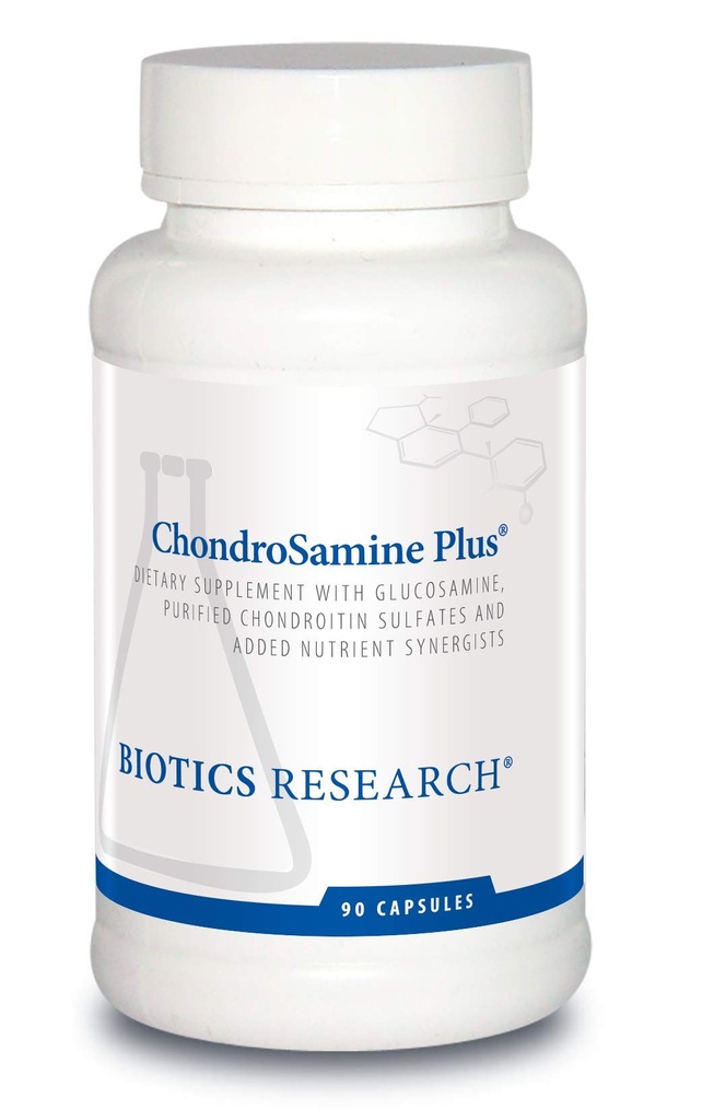 Recherche en biotique ChondroSamine Plus Glucosamine Plus Chondroitine, MSM, Vitamines et Minéraux, Soutien des tissus articulaires et conjonctifs, Santé et facilité de mouvement. 90 gélules