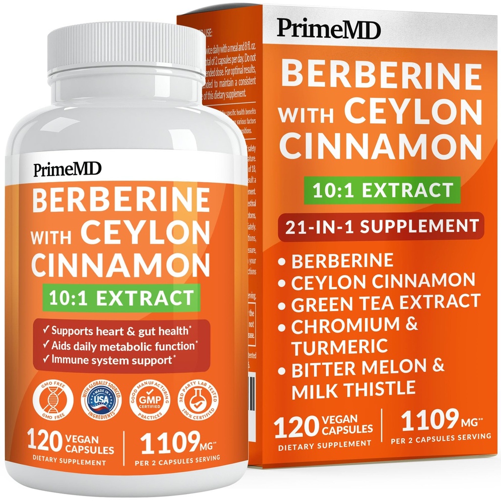 21-in-1 Berberine Ergänzung mit Ceylon Cinnamon mit Chrom, Bitter Melon und Grüner Tee-Extrakt und Schwarzer Pfeffer-Extrakt 5X für Energie und Stoffwechsel Unterstützung mit 5279 mg (120 ct, Packung 1)