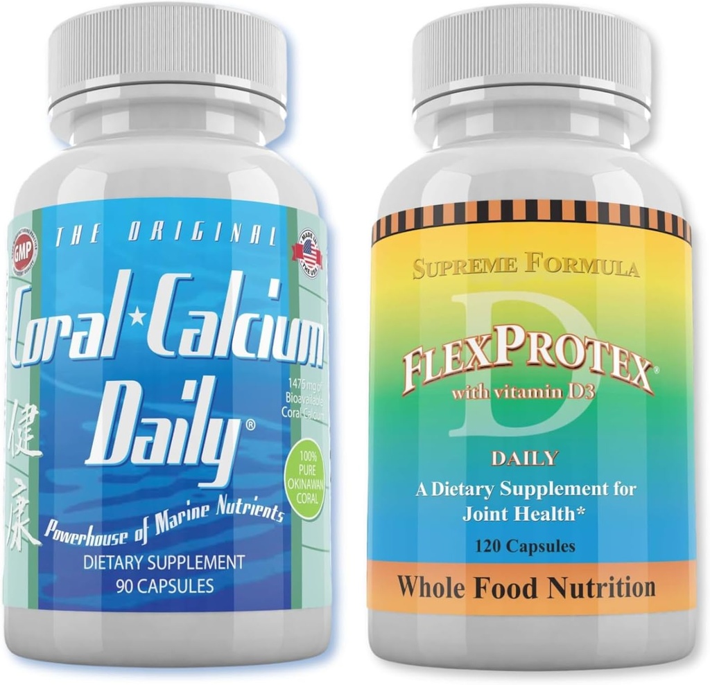 Santé quotidienne - Calcium corallien Daily & FlexProtex D Bone & Joint Support Combo (1 mois d'approvisionnement)