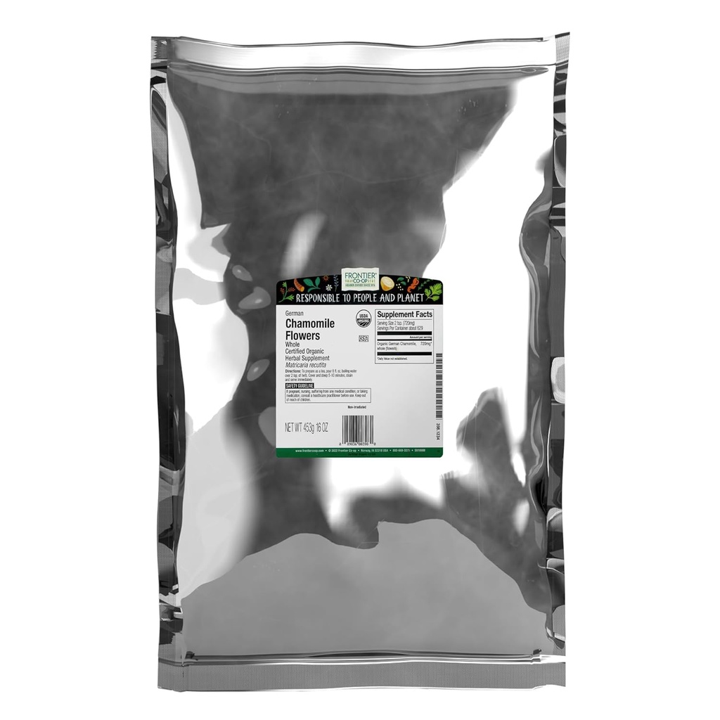 Frontier Co-op Bio Ganze Kamille Blumen, Kosher, Bulk Herb - Getrocknete Kamille Blumen für Tee, Natürliche Hautpflege Rezepte und mehr | 16 Unze (Pack von 1)