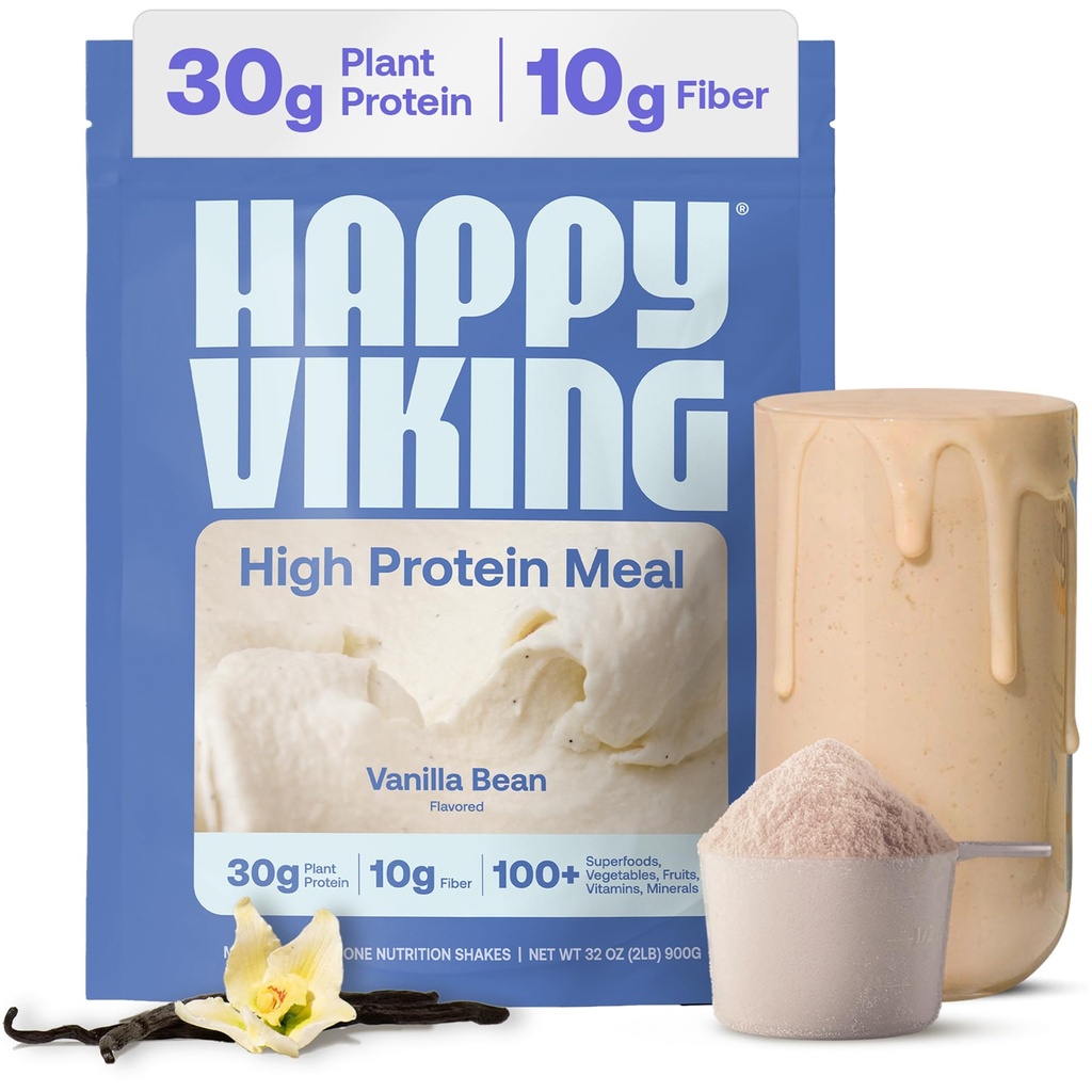 Happy Viking Vanilla Plant Protein Powder, Erstellt von Venus Williams, 20G Protein, Low Carb, Keto, Vegan, Glutenfrei, Non-GMO, Superfoods, Complete Meal Replacement, 1 Canister (24 oz.)