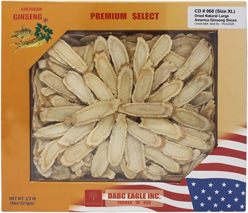 American Ginseng Slices von Wisconsin, American Wisconsin Ginseng Slices Root für Tee, Energie für Männer Frauen Mental Health Boosts Immunität, Glutenfrei, Long Strip 1 Box von 8 Unzen