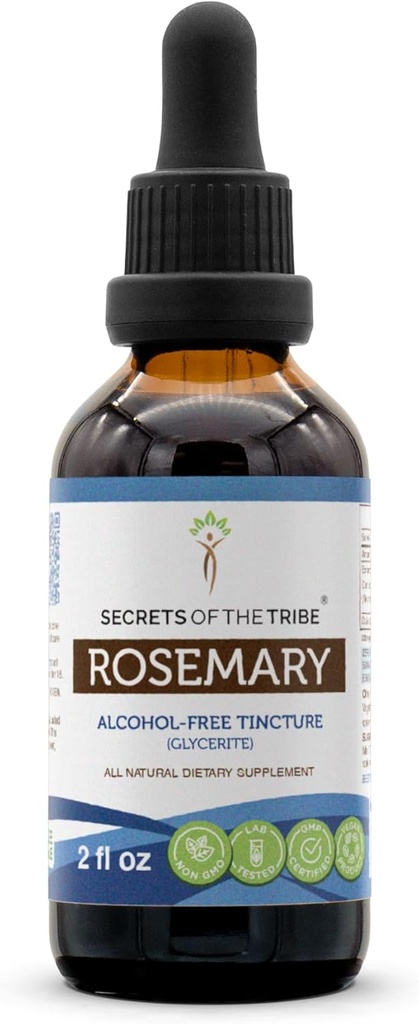 Secrets of the Tribe Rosemary Alcohol-Free Liquid Extract, Rosemary (Rosmarinus Officinalis) Dried Leaf Tincture Supplement (2 FL OZ)