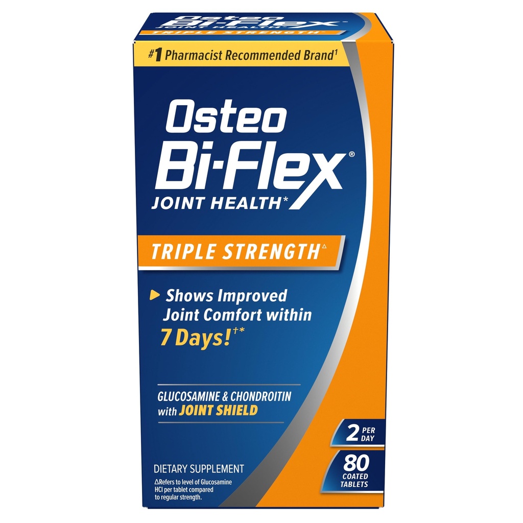 Osteo Bi-Flex Triple Strength, glucosamine Chondroïtine avec supplément de santé articulaire vitamine C, comprimés enduits, 80 Compte