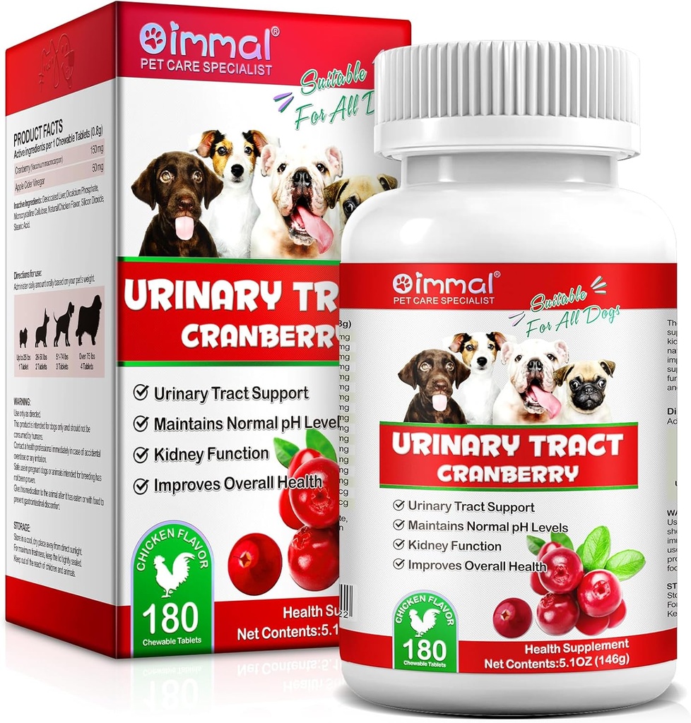 Cranberry für Hunde - 180 Cranberry Ergänzung Tisch für Hunde unterstützt Blasen Infektion, Hunde Inkontinenz-Unterstützung, Blasenstein und Hund UTI, Pet Supplement behandelt Tabletten für alle Rassen Hunde & Alter