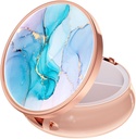 Rouidr Pill Box, 3 Compartment Medicine Pill Case, Small Metal Travel Medicine Box for Purse & Pocket, Rose Gold, Colorful Ink Marble