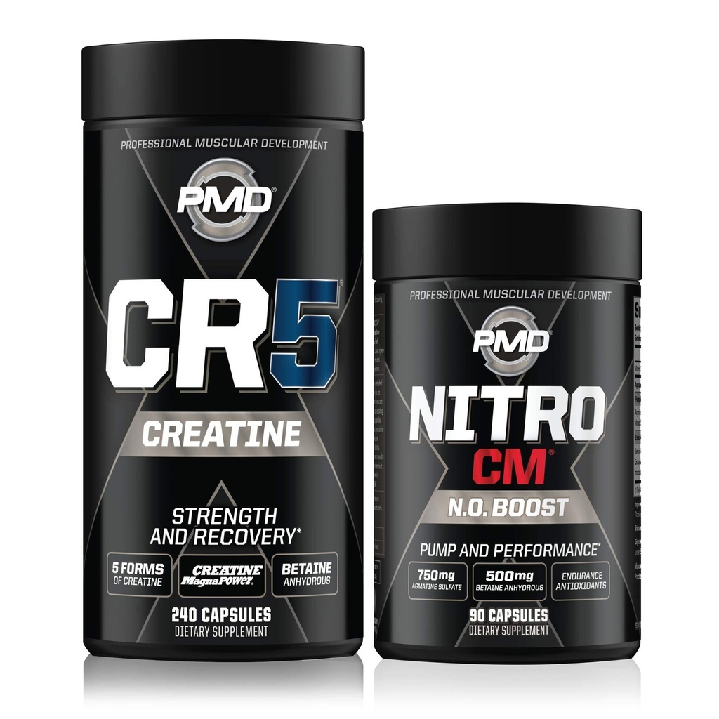PMD Sports CR5 Complexe professionnel de créatine (240 capsules) Sports Nitro CM Oxyde nitrique (90 capsules)